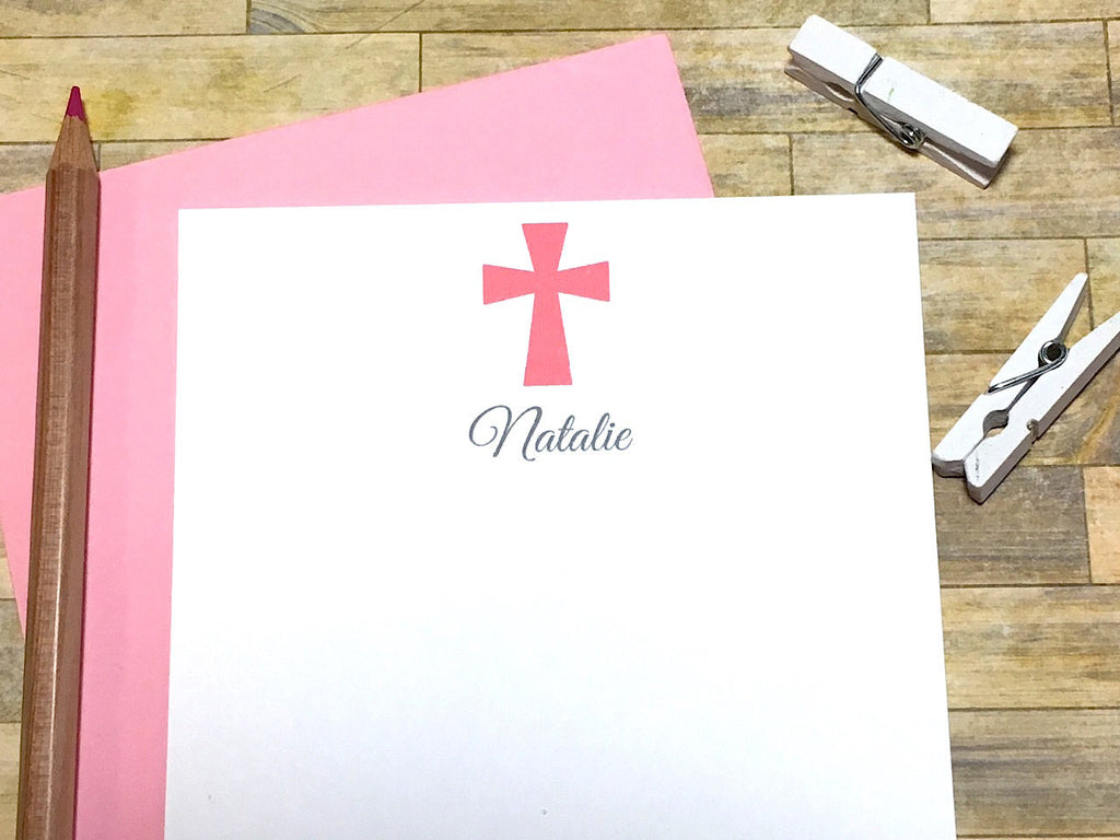 Christian Pink Cross Personalized Cards