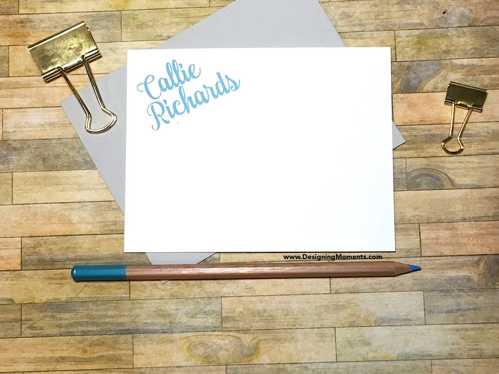 Blue Calligraphy Personalized Note Cards