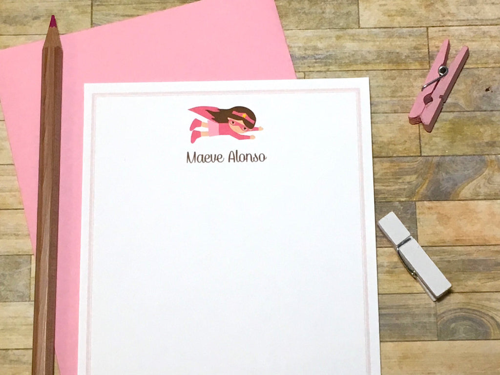 Super Hero Girls Pink Personalized Note Cards