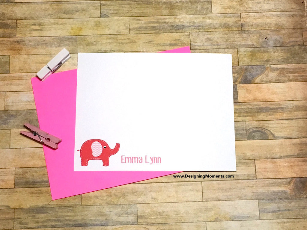 Baby Elephant Pink Personalized Note Cards