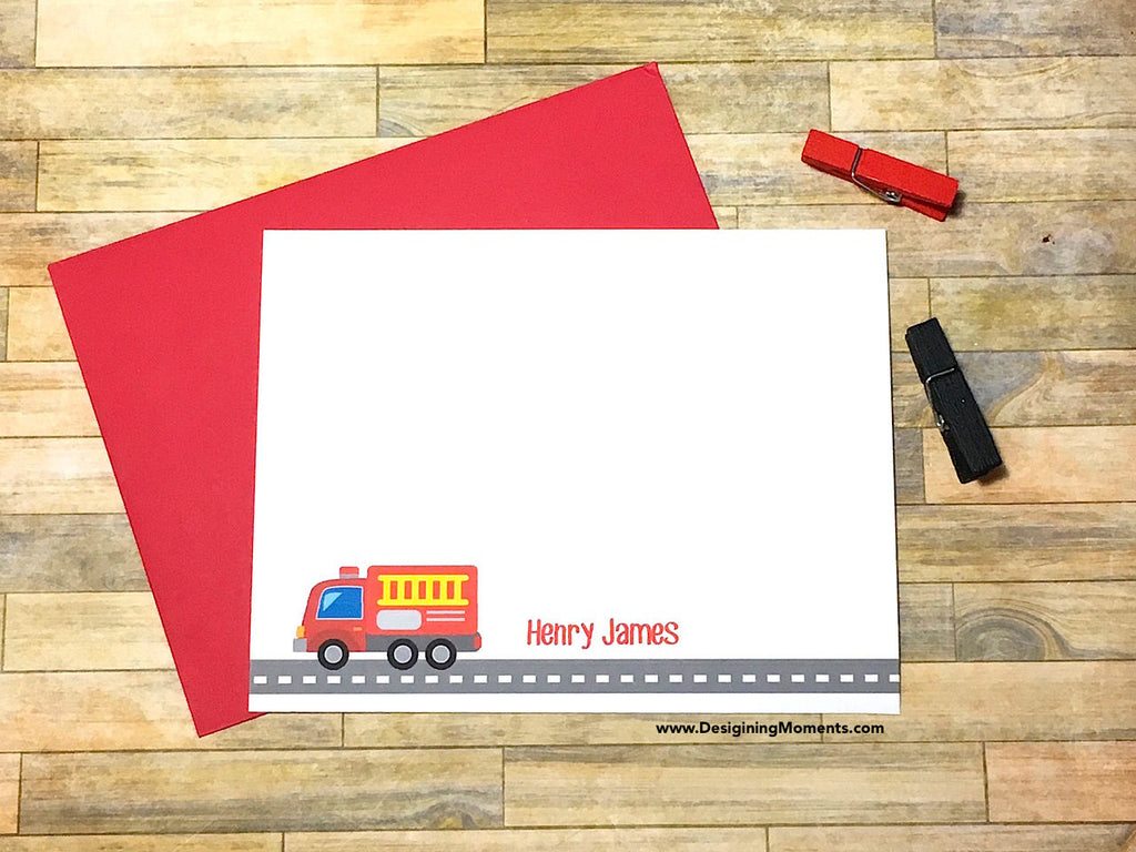 Boys Fire Truck Personalized Note Cards