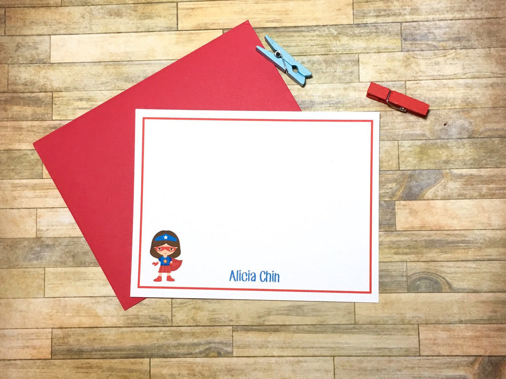 Red Girls Super Hero Personalized Note Cards