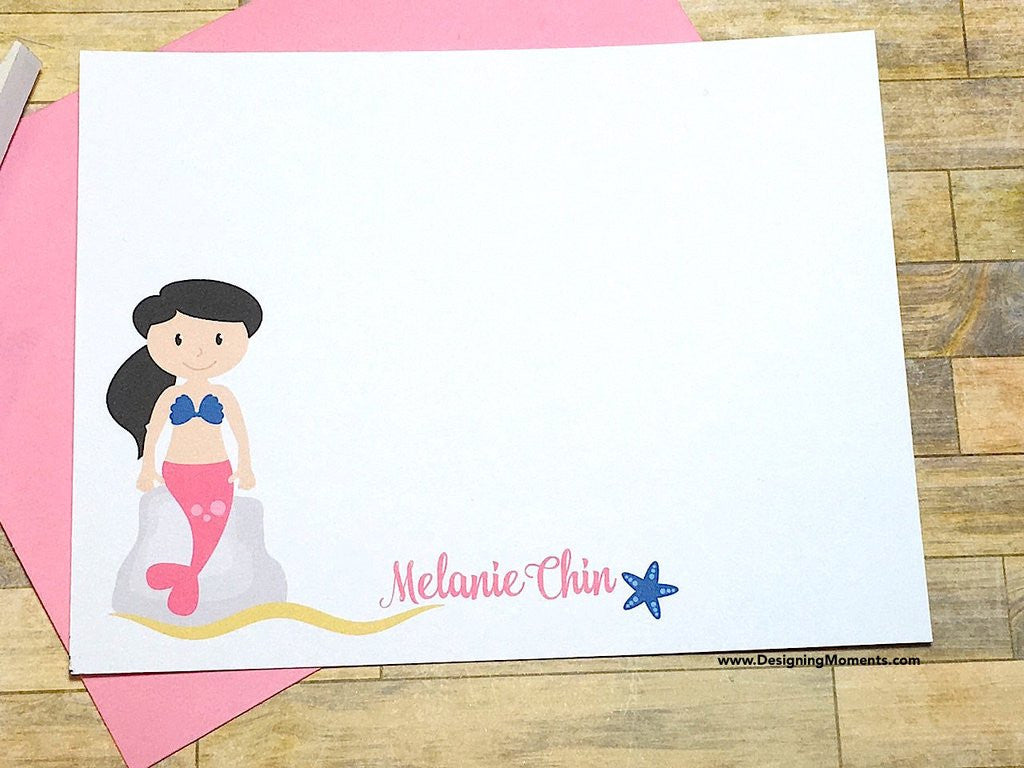 Mermaid Personalized Note Cards - Choose Your Hair Color