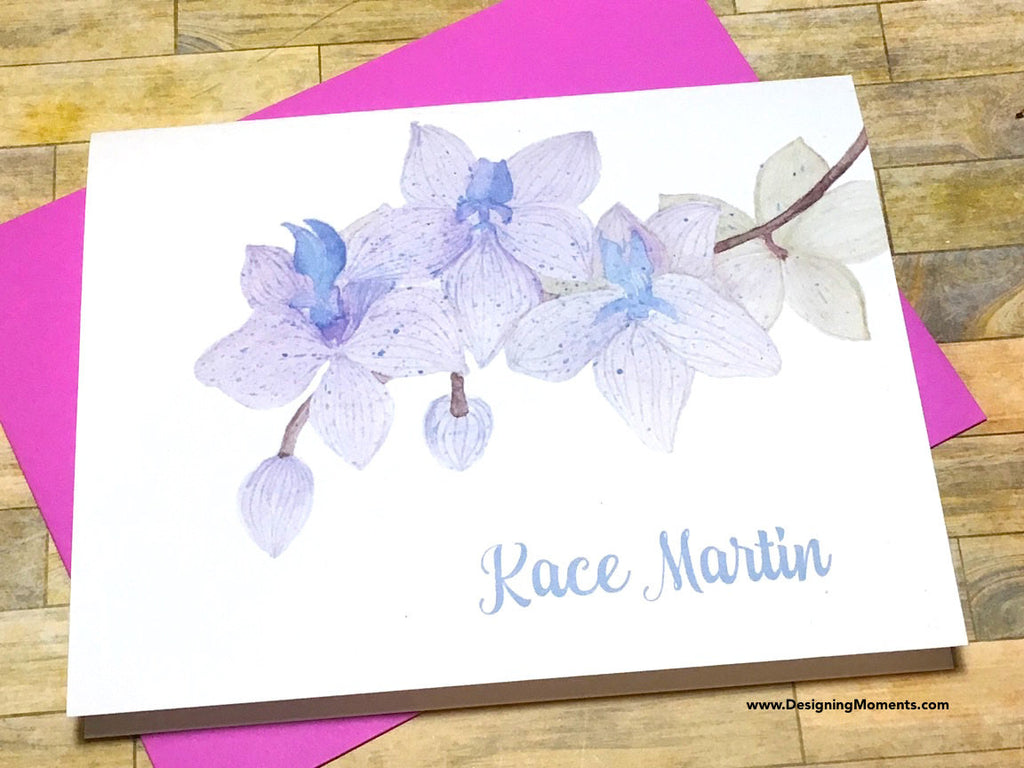 Watercolor Orchid Personalized Note Cards