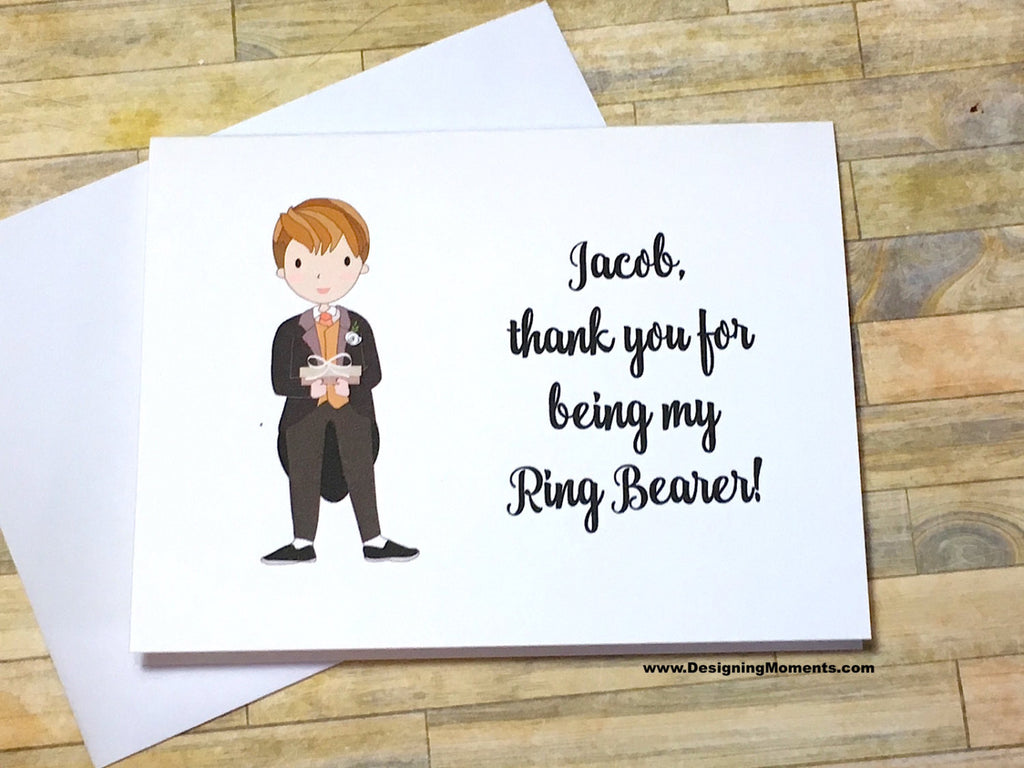 Ring Bearer in Black Tux Personalized Thank You Card