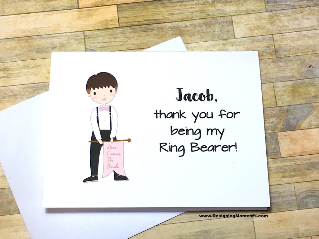 Ring Bearer with Flag Personalized Thank You Note Card