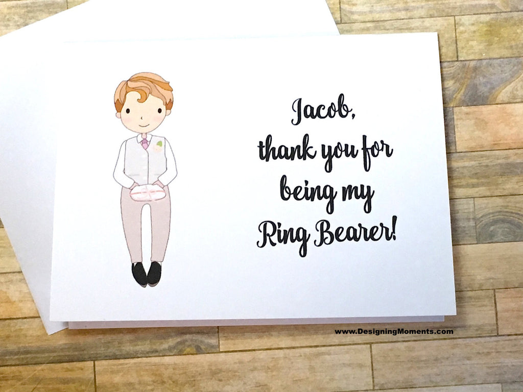 Ring Bearer in White Suit Personalized Thank You Note Card