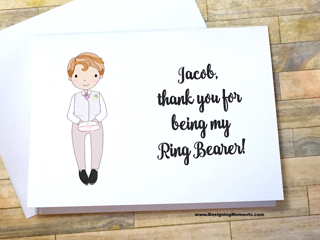 Ring Bearer in White Suit Personalized Thank You Note Card