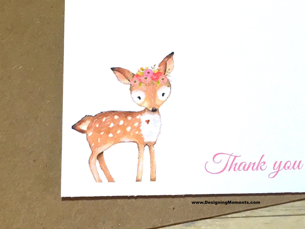 Pink Fawn Personalized Baby Thank You Cards