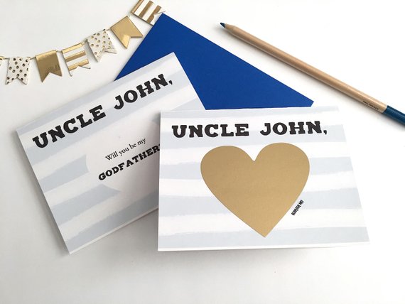 Blue Stripes Will you be my Godfather Card Personalized Scratch Off Proposal Card