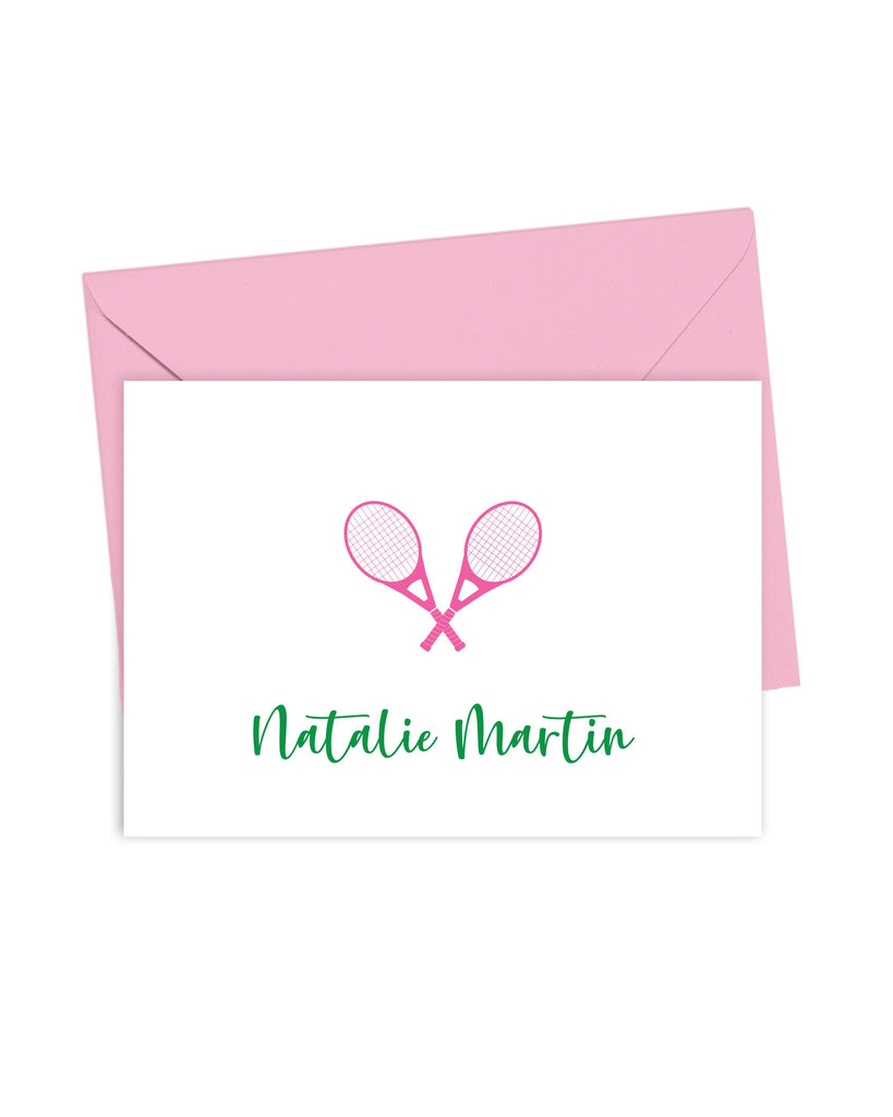 Personalized Folded Pink Tennis Racket Cards