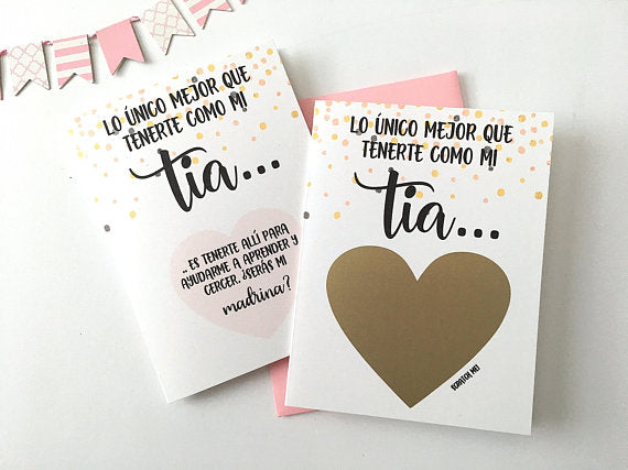 Tia to Madrina Spanish Godmother Proposal Scratch Off Card