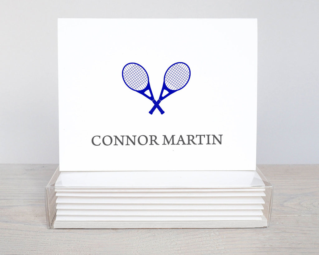 Personalized Folded Blue Tennis Racket Cards